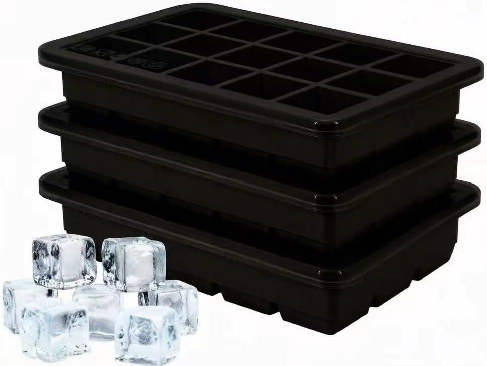 Silicone Ice Cube Trays 3Packs, Easy Release Ice Cube Molds with Lid, Freezer Stackable Ice Maker for Whiskey, Baby Food, BPA Free (Black)