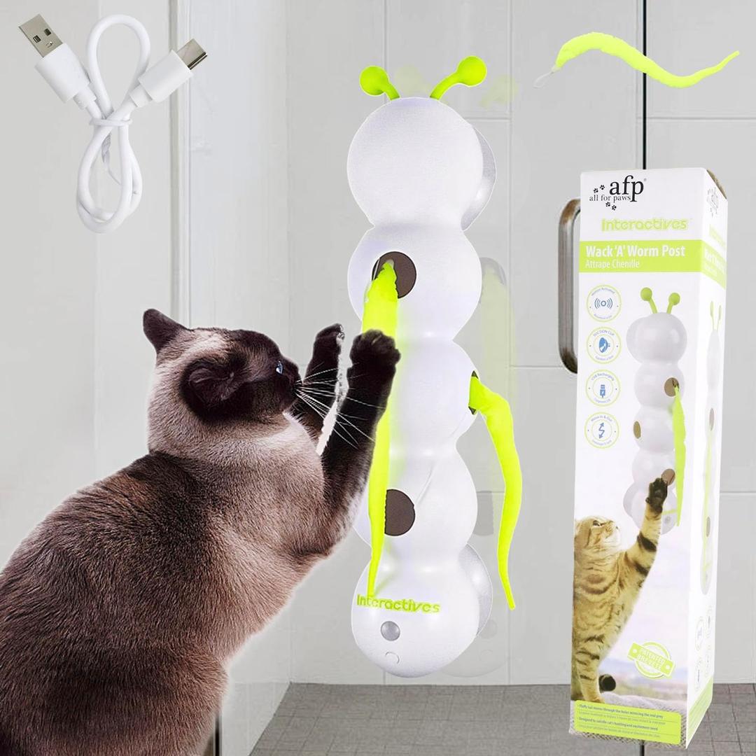 Jaxbo Caterpillar Smart Cats Toys, Interactive Cat Feather Toy with Motion Sensor, Whirlie Cat Toy for Hunting, Reduce Boredom, USB Rechargeable, No Drilling Required, Mount on Wall & Window