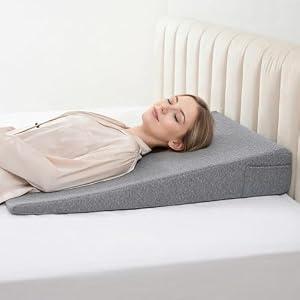 Vekkia 34" Extra-Long Wedge Pillow, Back & Arm Support, Bed Wedge Pillow for Sleeping After Surgery, Acid Reflux, Snoring Relief, Removable Washable Cover & Double Side Pockets, 5.5" Height, Gray