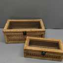 HUAXIN CRAFT H Rattan Decorative Box with Lid, Rectangular Woven with Glass for Display, Set of 2 Wicker for Decor