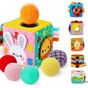 beetoy Sensory Busy Cube for Baby, Montessori Infant Toys with Textured Sensory Balls, Early Learning Travel Toys for Fine Motor Skills, Perfect Newborn Boy and Girl Gift
