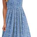 Akihoo Women Summer Casual Sleeveless Midi Plain Pleated Tank Vest Dresses (Medium, 01 Floral 12 Blue White)