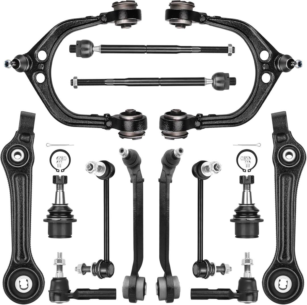 14PCS Front Control Arms with Ball Joints for Chrysler 300 Dodge Challenger Charger Magnum 2WD RWD 2005-2010 | Suspension Kit Tie Rod Ends Sway Bar End Link Replaces K620177 K620178 K620258