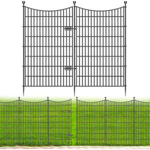 5 Panels Decorative Garden Fence with Gate, 48 in(H) X 11.8 ft(L) No Dig Dog Fence Animal Barrier Outdoor for Yard, Rustproof Metal Garden Edging and Borders, Temporary Fencing Stakes