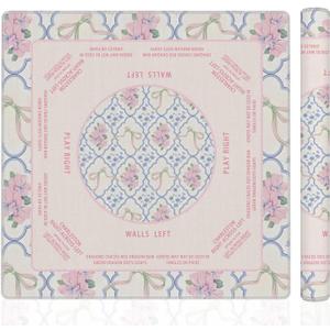 Cquwb Coquette Pink and Blue Floral Mahjong Mat 31.5"x31.5", Grandmillennial Cottagecore Flower Non-Slip Noise Reduction Gaming Mat for American Mahjong Poker Card Board Games Dominoes