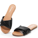 FITORY Women's Flat Sandals Fashion Slides With Soft Leather Slippers for Summer Size 9