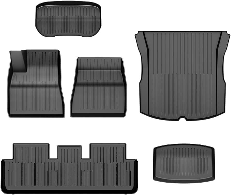 TPE Floor Mats Cargo Liners 6PCS, Compatible with Tesla Model 3 Highland 2024 2025, Floor Liner All Weather Full Cover Protection Cargo Liner & Cargo Trunk Mats Front Rear Cargo Mat Full Set
