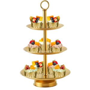 3 Tier Gold Metal Cupcake Stand Holder,Stainless Steel Cup Cake Stand Tower with Tiered Serving Tray and Base for Parties,Weddings,Birthdays and Any Festivals and Celebrations(with Base)