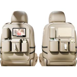 GMQ Backseat Car Organizer with Touch Screen,Protectors Kick Mats Travel Accessories for Kids,Multifunctional Seat Back Organizer Car Travel Organizer Accessories (Beige, 2PCS)