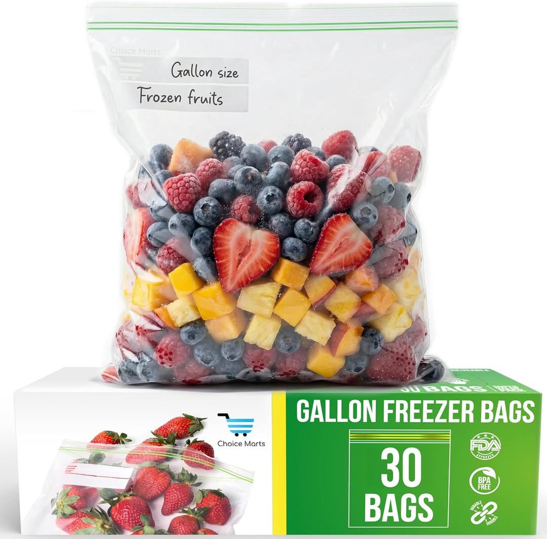 Freezer Bags 1 Gallon  30 Count Resealable Extra Strong 2.Mil Leak Proof, Double Zipper Freezer Bags Gallon