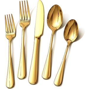 Gold Silverware Set, 30 Piece Flatware Set for 6, Mirror Polished Food-Grade Stainless Steel Cutlery Utensil Set Include Knives Forks Spoons for Kitchen Restaurant Wedding Party, Dishwasher Safe