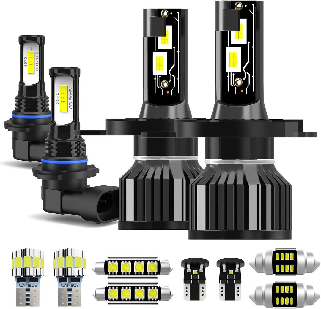 Light Bulbs Fit for Toyota Tacoma 2005-2011,High Low Dual Beam Fog Light Combo 9003 9145 Lights with Cooling Fan,600% Brighter Powersports Bulbs Interior Lights Kit,Plug and Play,11PCS