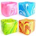 4 Pack (2.2 Inch) Slow Rise Fidget Toys, Squishies Ice Cube Shape, Sensory Toy for Kids, Stress Relief Squeeze Balls, Easter Basket Stuffers for Boys Girl(Blue+Pink+Green+Orange)