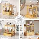 Bamboo Bathroom Countertop Organizer, 2 Tier Vanity Organizer with Drawer for Skincare & Makeup, Countertop Storage with Stone Drying Mat for Coffee Bar, Kitchen, Matcha Station, 13"L x 15.75H" x 7"W