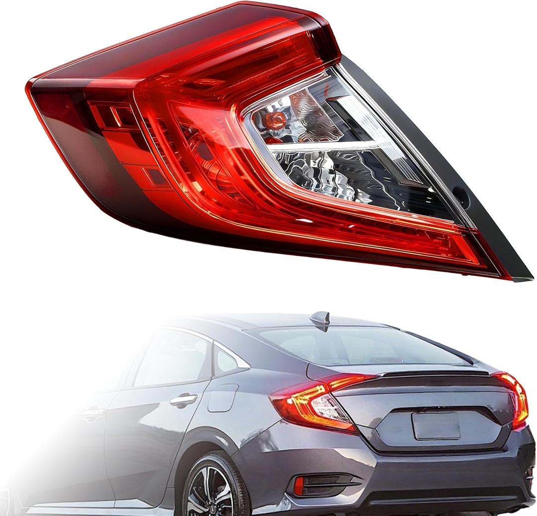 Tail Light Assembly Compatible With 2016-2021 Honda Civic Sedan- Bulb Included (Left Driver Side), Replace 33550-TBA-A01 HO2804110