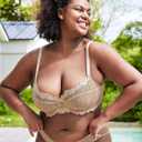 Wingslove Women's Sexy Lace Plus Size Embroidered Sheer Unpadded Underwire Unlined See Through Bra (34D, Nude)