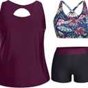 Holipick Women Plus Size 3 Piece Tankini Swimsuits Athletic Bathing Suits with Shorts XL