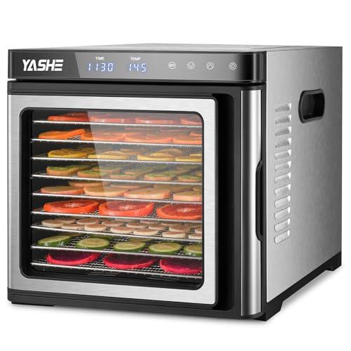 YASHE Food Dehydrator Machine, 9-Tray Stainless Steel Jerky Dehydrator, 1000W Food Dryer with Adjustable Timer & Temperature, Recipes Included for Meat, Fruits, and Herbs