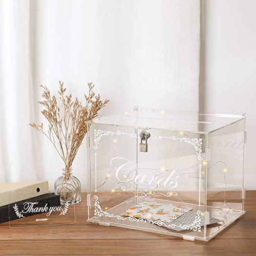Ywlake Acrylic Wedding Card Box Money Post Gift Box Holder, Clear Card Box Large Letter Envelope Boxes with Lock and Slot for Reception Anniversary Birthday Party Baby Shower