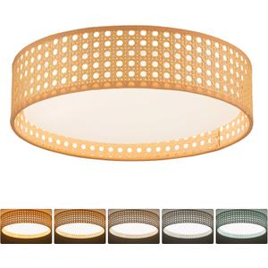 SineRise 12.8" Modern Flush Mount Ceiling Light Fixture with Remote Control,24W 5CCT Dimmable Rattan Ceiling Light 2700K-6000K Adjustable Boho Ceiling Light for Bedroom Livingroom Kitchen Hallway (Yellow)