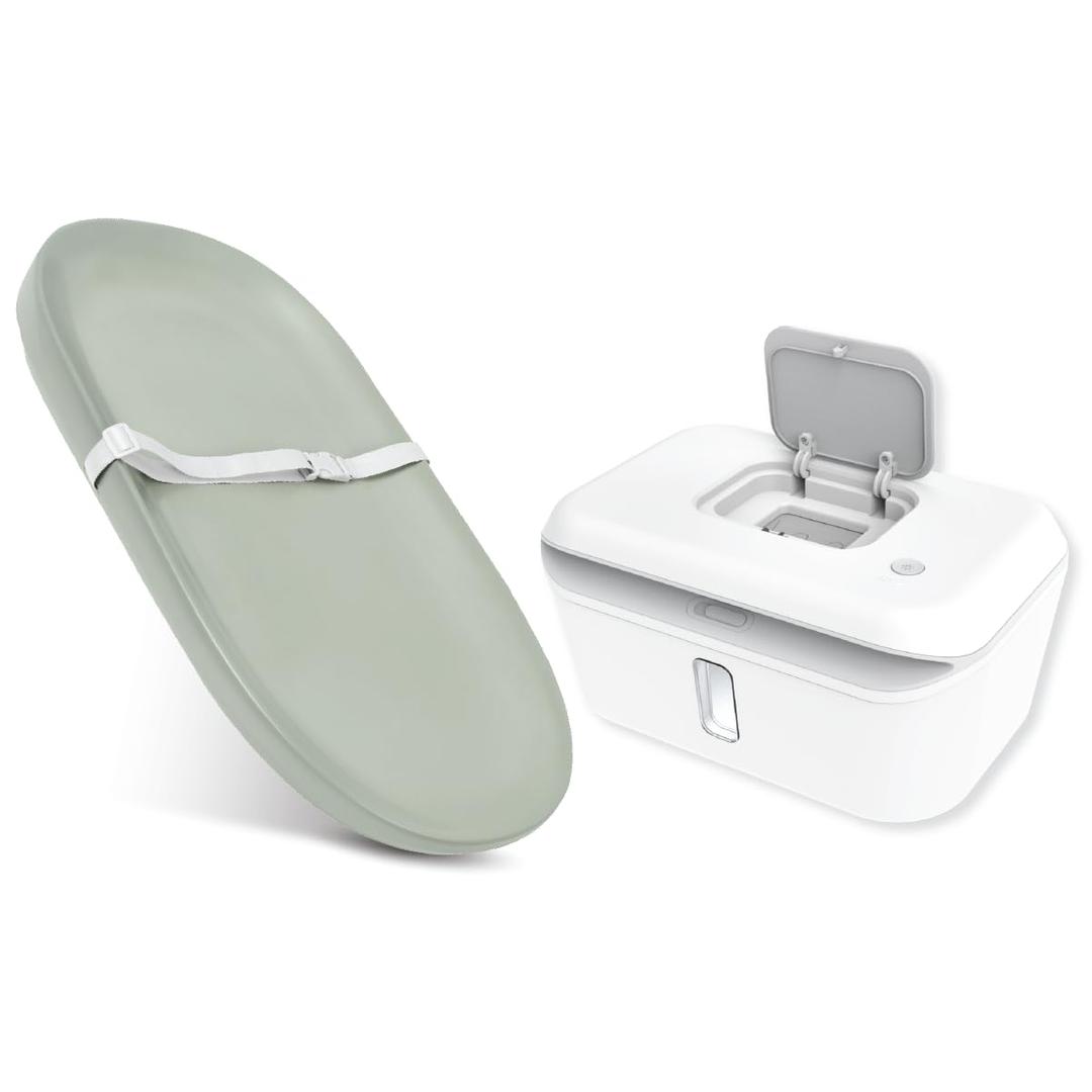 Jool Baby Waterproof Changing Pad (Sage) + Classic Wipe Warmer (White/Gray)