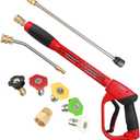 Upgraded Pressure Washer Gun with Extension Replacement Wand, M22 Fitting,7 Inch 30 Degree Curved Rod, 5 Nozzle Tips, 5000 PSI, 47 Inch (black and red)