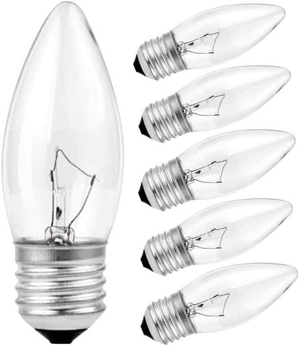 6-Pack 60W Incandescent Chandelier Light Bulbs, E26 Base Clear Torpedo Tip Candle Bulbs, Dimmable Warm White for Dining Room, Ceiling Fan Lighting