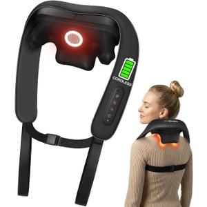 Neck Massager with Heat : Cordless Shoulder and Neck Massager for Pain Relief Deep Tissue - 3 Modes, 2 Intensity & 2 Heating Setting, Heated Kneading Massage Daily Comfort, Office and Home Use