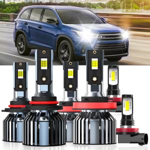 Lights Fit For Toyota Highlander 2014-2019, 9005 High Beam H11 Low Beam H11 Fog Light Bulbs, High Power 6500K White Light, Pack of 6