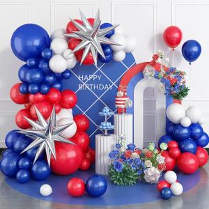 Red White Blue Balloon Arch Kit, Latex Birthday Balloons 5 10 18 inch Blue Red White Party Balloon Garland Kit with 2 Silver Explosion Star for Baby Shower Decorations Wedding Graduation Party