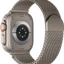 BXUXOHS Milanese Mesh Loop Compatible for Apple Watch Ultra 3/2/1 Band 49mm 46mm 45mm 44mm 42mm 41mm 40mm Men Women,Stainless Steel Metal Magnetic Strap for iWatch Ultra Series 11/10/9/8/7/6/5/4/SE (03- Natural Titanium)