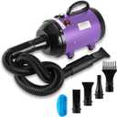 NESTROAD Dog Dryer for Pet Grooming,High Velocity 4.3HP/3200W Dog Blower Force Dryer with Stepless Adjustable Speed,Professional Pet Hair Drying with 4 Different Nozzles for Dogs Pets,Purple