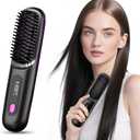 Lovinity Hair Straightener Brush with LCD Display(MCH Ceramic Fast Heating)(Cordless USB Charging Straightener) Portable Mini Straightening Brush for Home Travel, Black