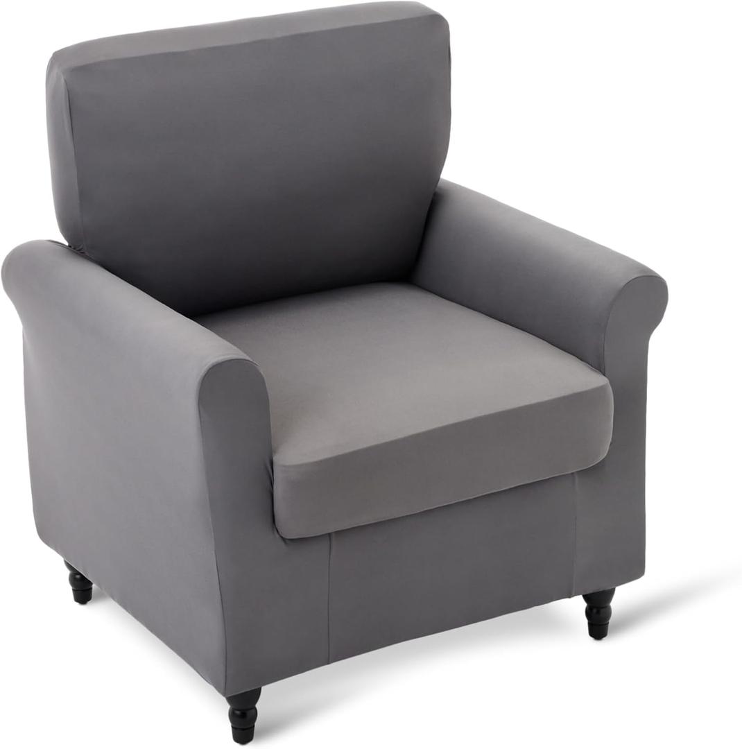 Amazon Basics Stretch Spandex Sofa Slipcover with Elastic Bottom, one seat Sofa, Small, Dark Gray