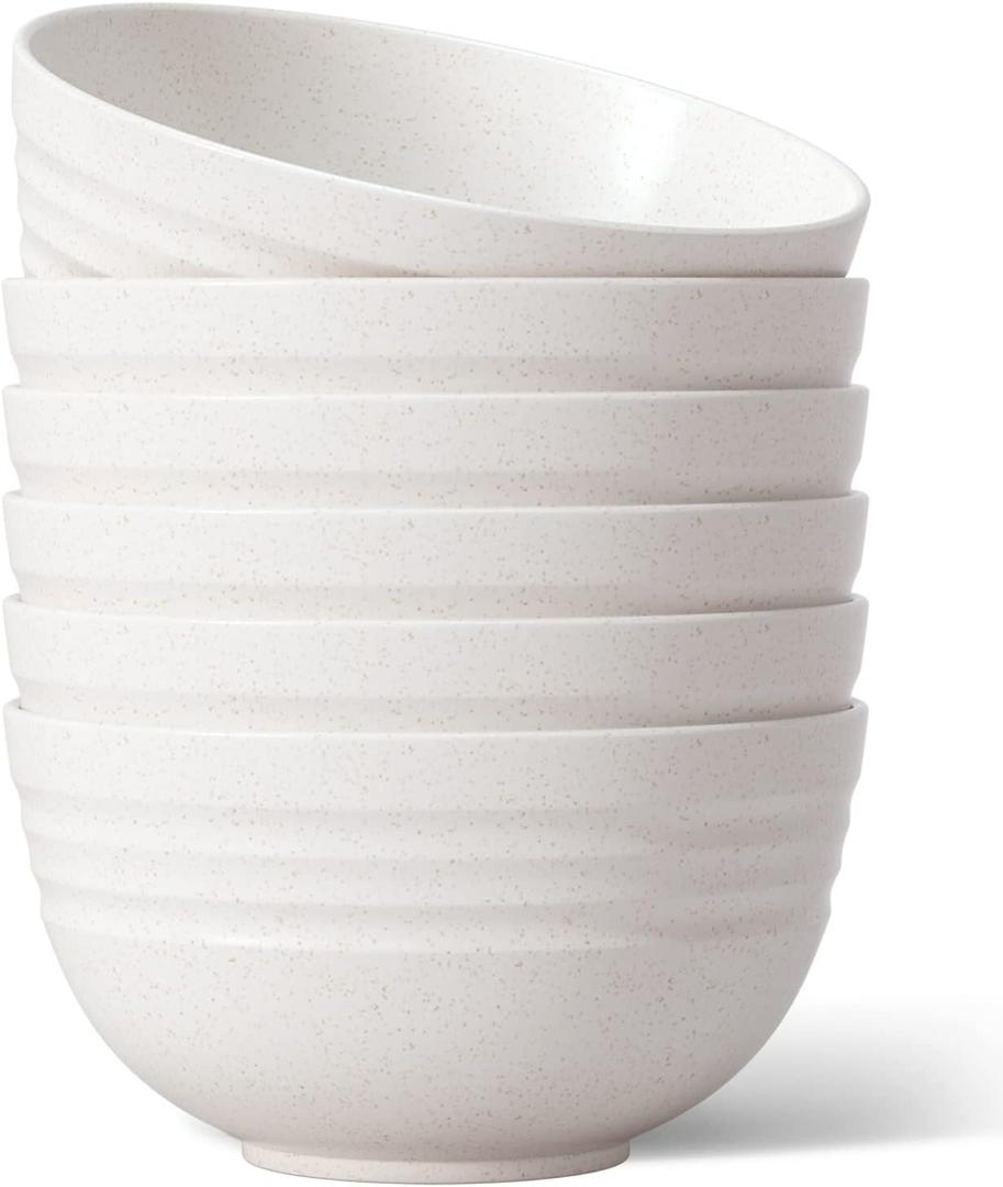 NOT CERAMIC Unbreakable Cereal Bowls, 25 OZ Wheat Straw Bowls Microwave and Dishwasher Safe BPA-Free Eco-Friendly Bowl Beige Color for Cereal, Serving ,Soup, Oatmeal, Pasta and Salad Set Of 6