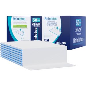 50 Count Super Absorbent Underpads,Rainlotus 30"x36" Leakproof & Quick-Dry Mats Ideal for Puppy Training, Extra Large Furniture & Surface Protection Pee Pad for All Ages & Pets