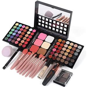 Full Makeup Kit with Applicator - 78 Color Cosmetic Gift Set Include Eyeshadow/Lipstick/Blush/Contour/Concealer, Mascara, Lip Liner, Eyeshadow Primer, Eyebrow Powder, Sponge and 8pcs Makeup Brush