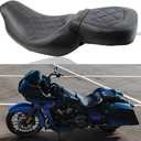 Low-Profile Leather Seat Pillion Passenger Rider Seat Set Compatible with Harley Touring Road King Street Glide Road Glide Electra Glide CVO 2009-2023 (Blue stitching)