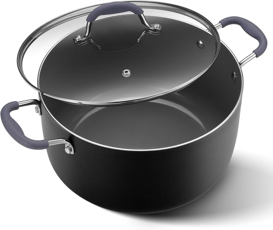 10 Quart Nonstick Stock Pot with Lid, Ceramic Soup Pot with Lid, Induction Cooking Pot with Silicone Handle for All Stoves, Healthy Non-toxic Cooking Pot for Stew/Pasta, PFAS & PFOA Free