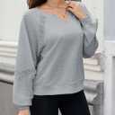 Womens Oversized Sweatshirts V Neck Lace Crochet Lantern Long Sleeve Pullover Cropped Tops Fall Outfits Clothes (Gray, L)