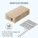 TICONN 48-Pack 3.5 Inch Door Hinges with Square Corner, 3-1/2 x 3-1/2 Inch Iron Bifold Residential Doors Hardware (Square Corner, Satin Nickel, 48 Pack)