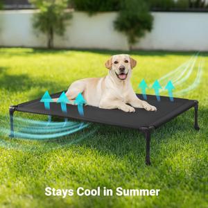 Veehoo Cooling Raised Dog Bed, Guardrail Elevated Dog Bed, Chewproof Dog Bed Frame with Washable & Breathable Teslin Mesh, Non-Slip Dog Sofa Bed Cot for Indoor & Outdoor, X Large, Black 119 x 82 x 27 cm