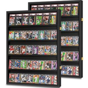 GYaozii 2Pack 40 Large Baseball Card Display Case Graded Sports Card Display Frame Trading Cards Wooden Wall Cabinet with UV Protection Acrylic, The overall dimension of the case is 24IN W x 31IN H x 2.75IN D, the height of each row is 6 IN.