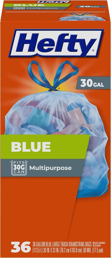 Hefty Blue Trash Bags, Blue, 30 Gallon, 36 Count