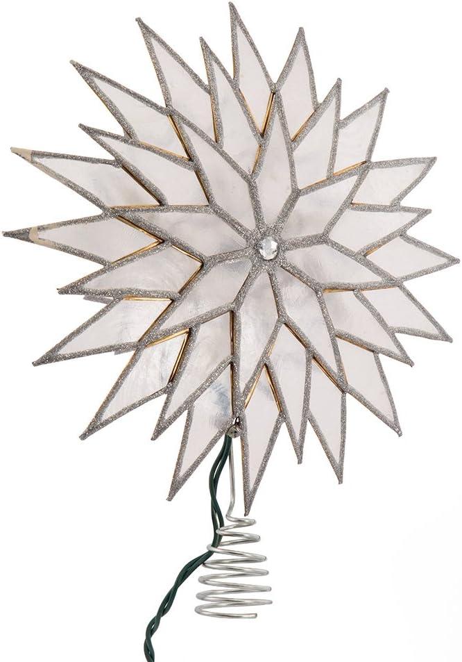Kurt Adler 9-Inch Sunburst Capiz Lighted Treetop with Silver Glittered Finish