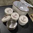 Dandat 4 Pcs Insulated Bento Box Portable Stainless Steel Food Container Round Stackable Leakproof Thermal Food Container for Adult Men Women with Insulated Bag, 74 Oz (Beige)