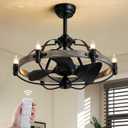 27'' Farmhouse Cage Ceiling Fan with Light Remote Control, Ash Brown Rustic Ceiling Fan with Lights,Vintage Chandelier Fan for Kitchen Dining Room Living Room