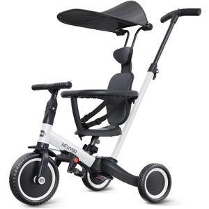 newyoo Tricycle for Toddlers 1-3, Toddler Bike, Toddler Tricycle with Push Handle and Canopy, Birthday Gift and Toys for Girl and Boy, 6 in 1 Baby Trike, Balance Bike, TR009, White, Large