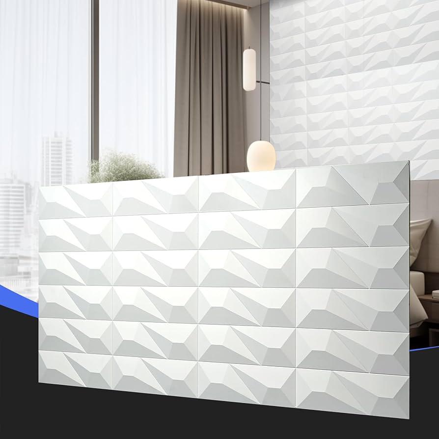 Gemstone Mosaic Space White SERABETTO 3D Wall Panels,4-Pack PU Wall Panels, 23.6"*47.2" Wall Texture Panels, Wall Accents, Wall Panel for Accent Wall Decor, Sophisticated & Stylish 3D Wall Decor