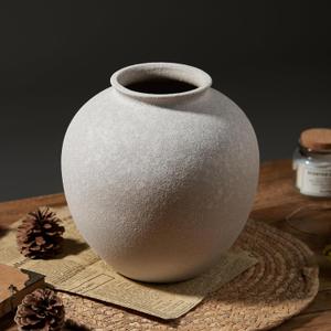 White Ceramic Vase - 7.8 Inch Rustic Farmhouse Vase for Home Decor, Round Modern Ceramic Vases for Living Room, Bathroom,Table, Holiday & Weddings (Stone White)